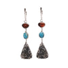 FOSSILIZED CORAL, TURQUOISE AND GARNET EARRINGS