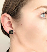 BLACK AND GOLD CLOISONNE POST EARRINGS