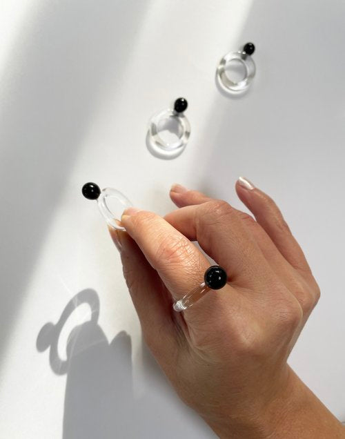 DOT RINGS - CLEAR GLASS BAND WITH SMALL COLOR SPHERE