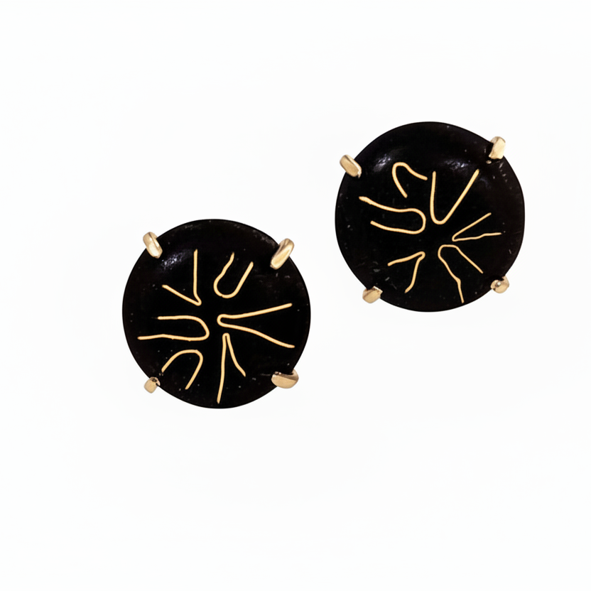 BLACK AND GOLD CLOISONNE POST EARRINGS