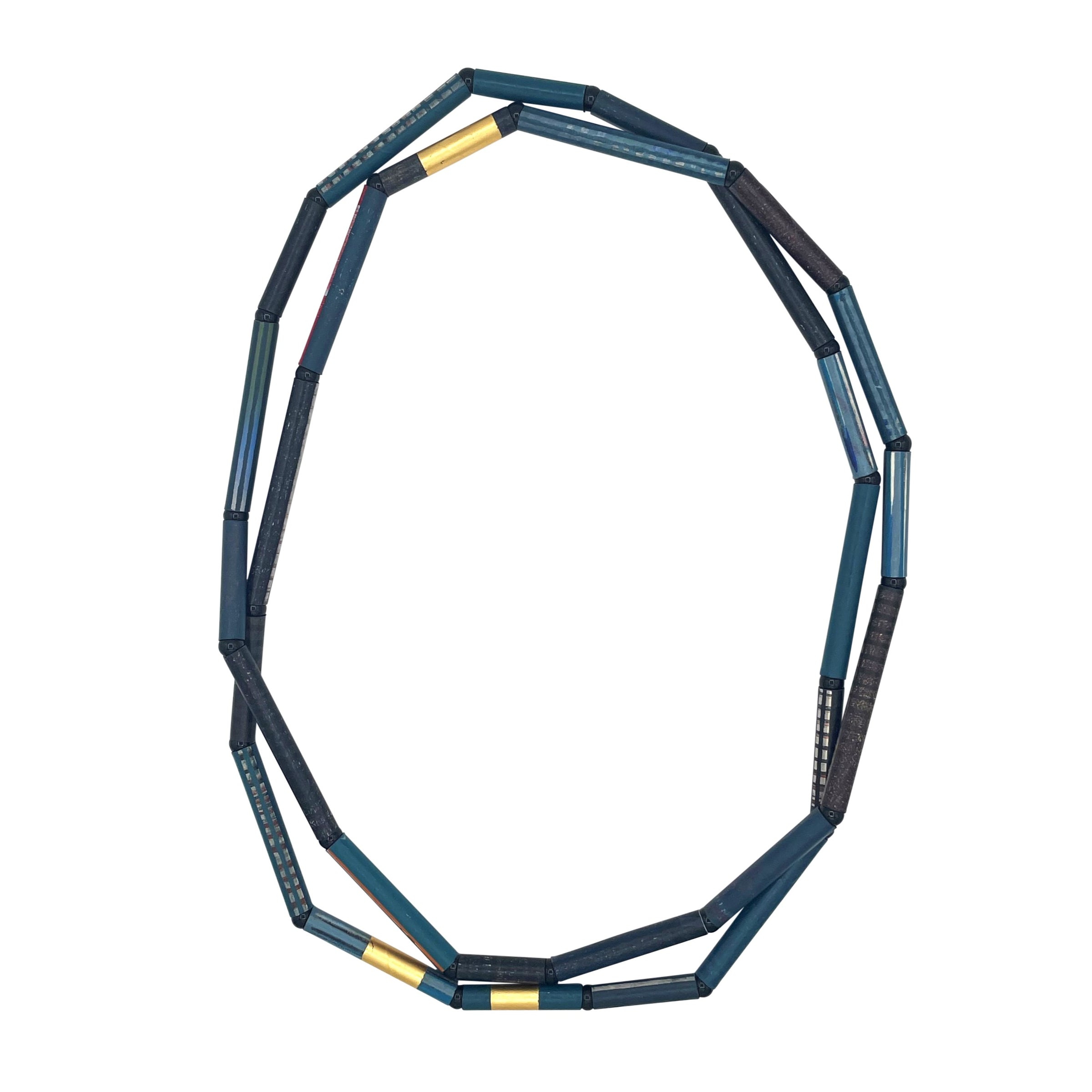 PAPER STRAW NECKLACE - BLUE, TEAL GOLD