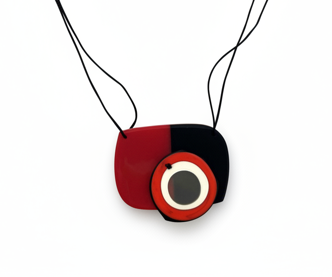2 PIECE CARVED NECKLACE WITH CORD - RECTANGLE AND CIRCLE