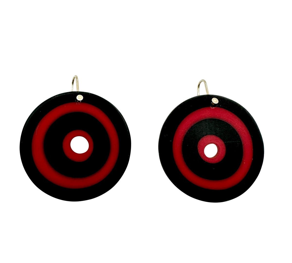 CARVED ROUND DANGLE EARRINGS - RED AND BLACK