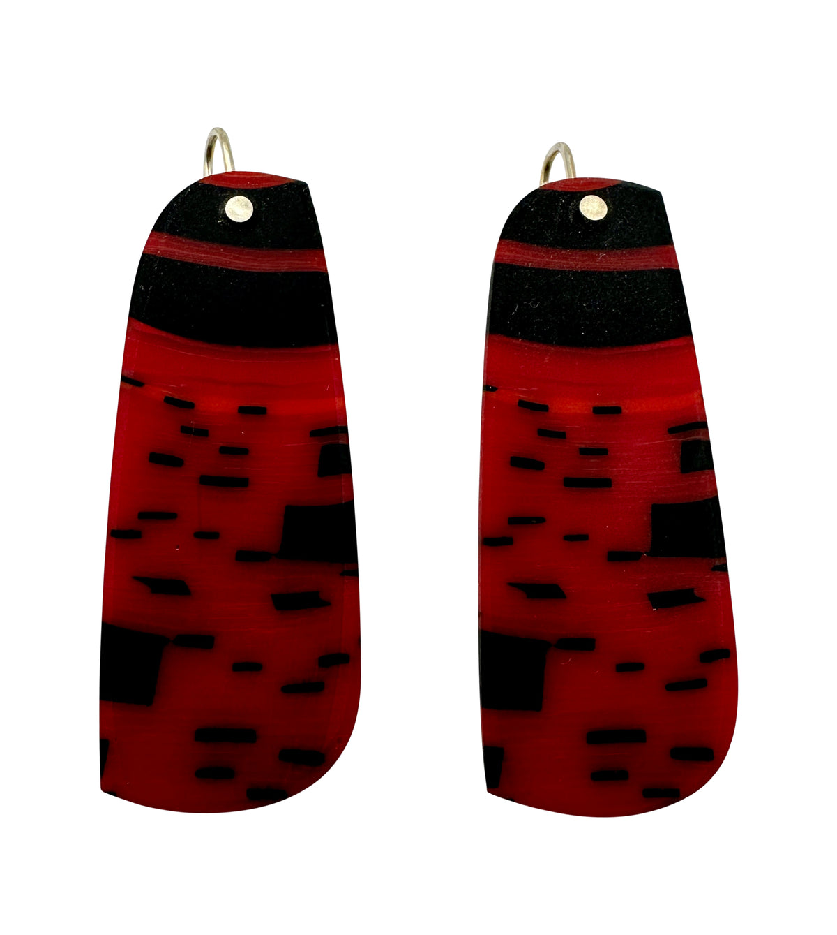 CARVED LONG DANGLE EARRINGS - RED AND BLACK