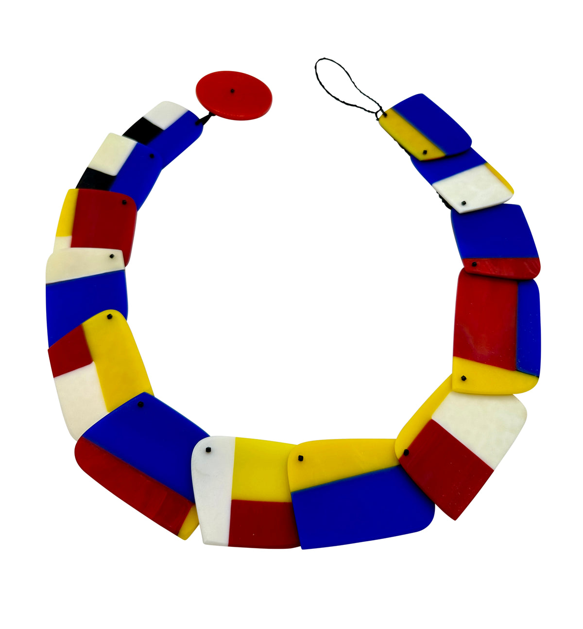 CARVED NECKLACE WITH ROUNDED RECTANGLES- BLUE, YELLOW, RED, WHITE