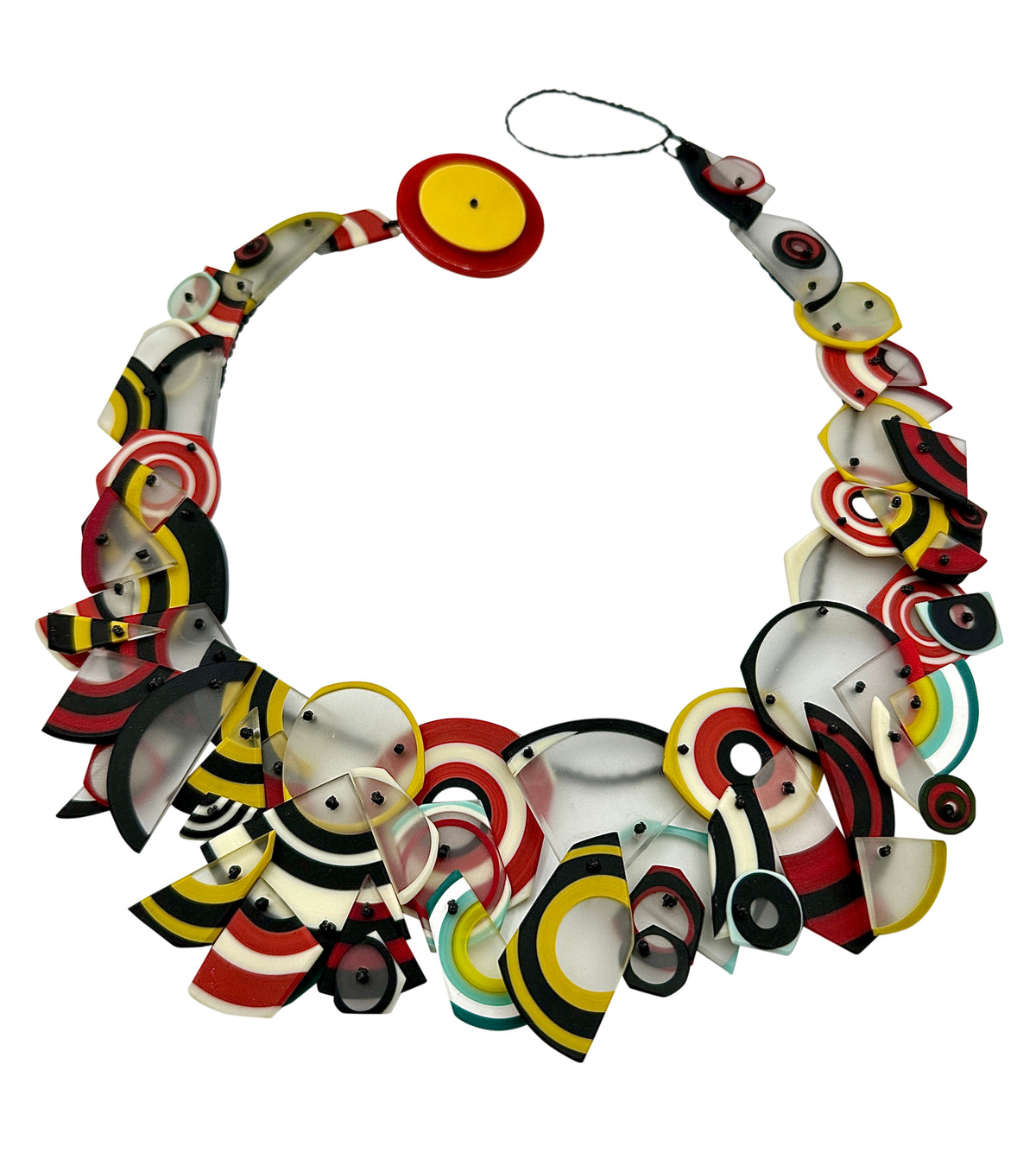 CARVED NECKLACE WITH MULTIPLE SHAPES - TURQUOISE, WHITE, BLACK, RED, MUSTARD